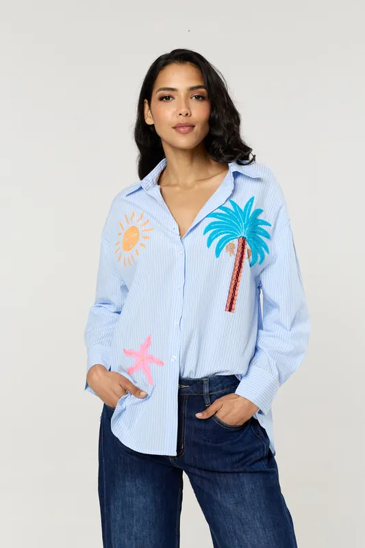 Tropical Embroidered Stripe Shirt - Liquorish