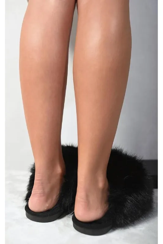 Nadia Fluffy Faux Fur Slippers - IKRUSH