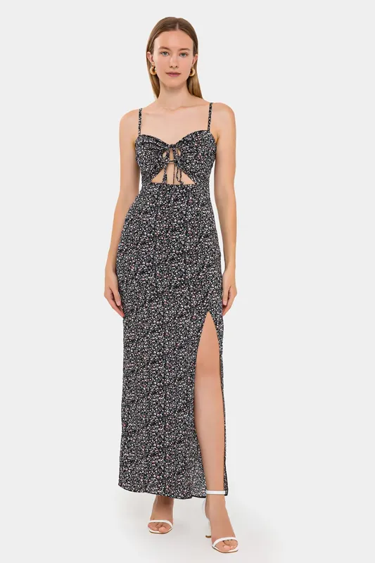 Floral Maxi Dress with Bust Cut-Out