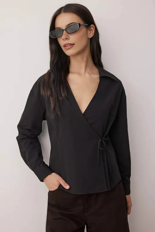 Wrap Front Woven Shirt with Tie Waist Detail - WOVCOR