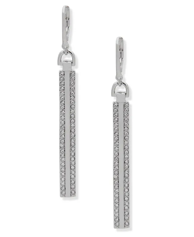 Pave Crystal Linear Earrings - Silver and Crystal