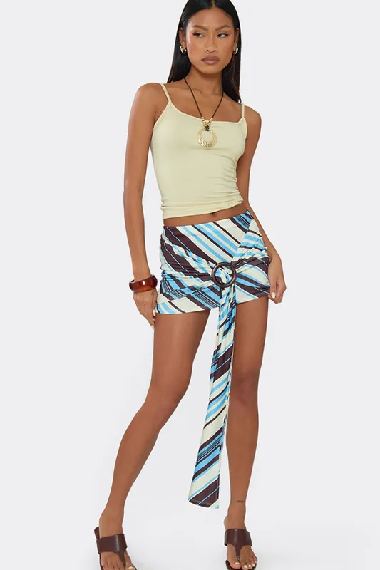 Drape Striped Mid Rise Mini Skirt - EGO