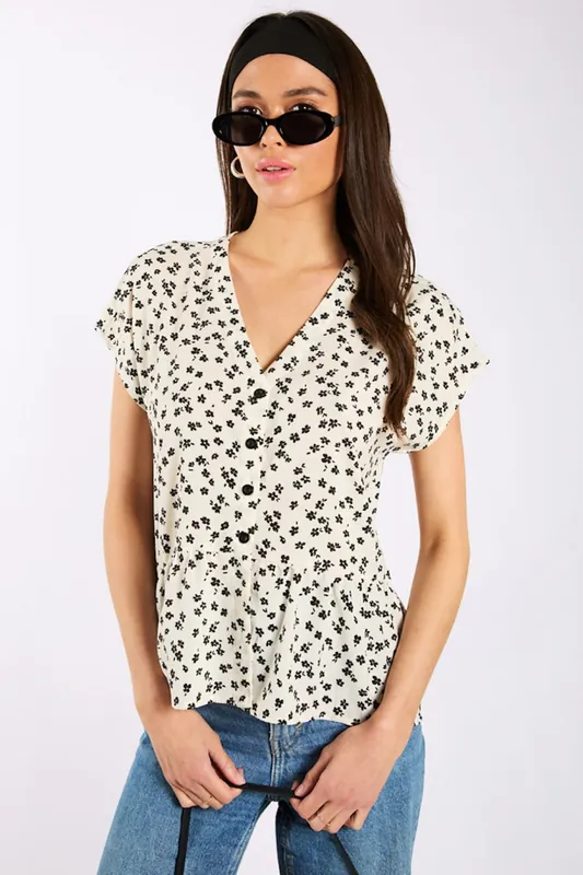 Ivory Floral Tiered Hem Top - Needs No Label
