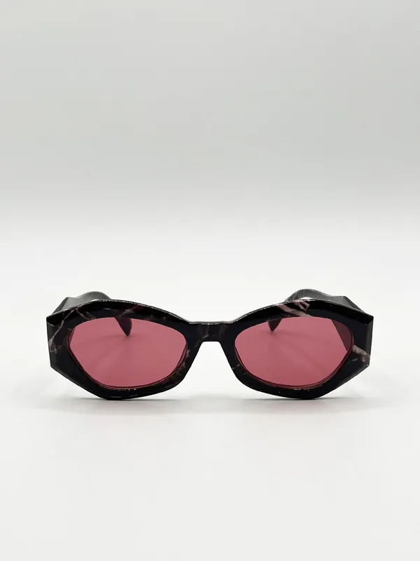 Retro Polygonal Cat-Eye Sunglasses in Red