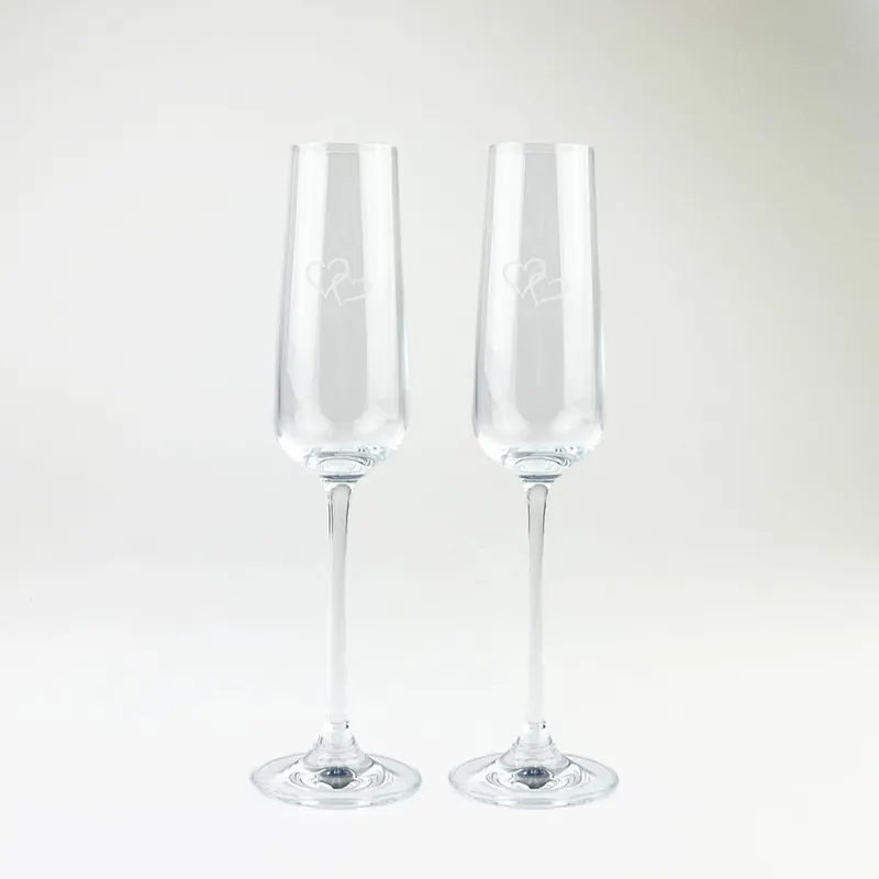 2 Champagne Flutes - Hearts