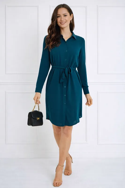 Teal Button-Front Mini Shirt Dress