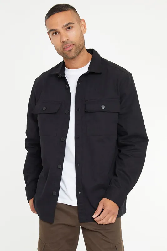 Relaxed Fit Cotton Twill Button Up Shacket - Threadbare