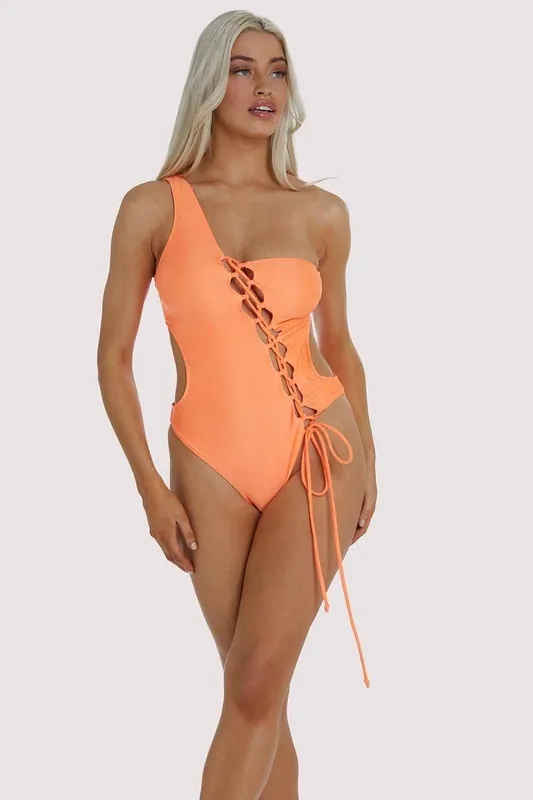 Gianna Orange Lattice Swimsuit - Wolf & Whistle
