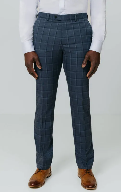 Blue Bold Windowpane Check Suit Trousers - Dobell