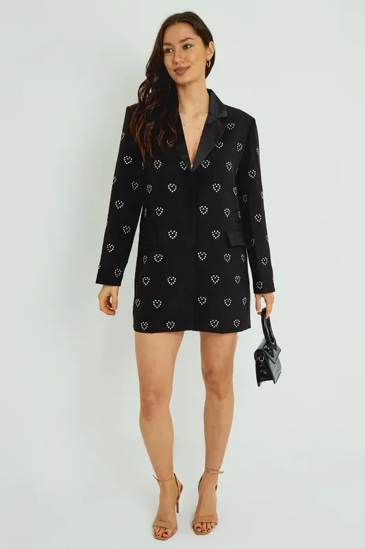 Black Heart Sequin Blazer Dress - ELAINA FASHION