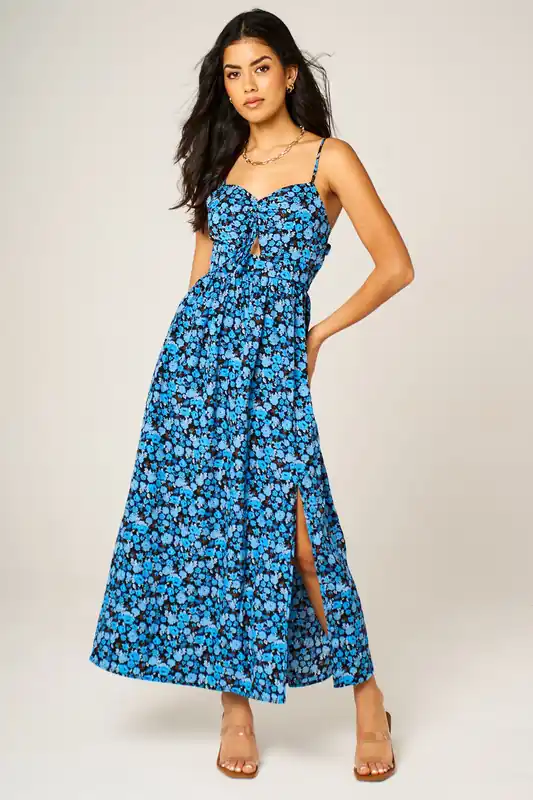 Floral Cut-Out Tie-Back Maxi Cami Dress