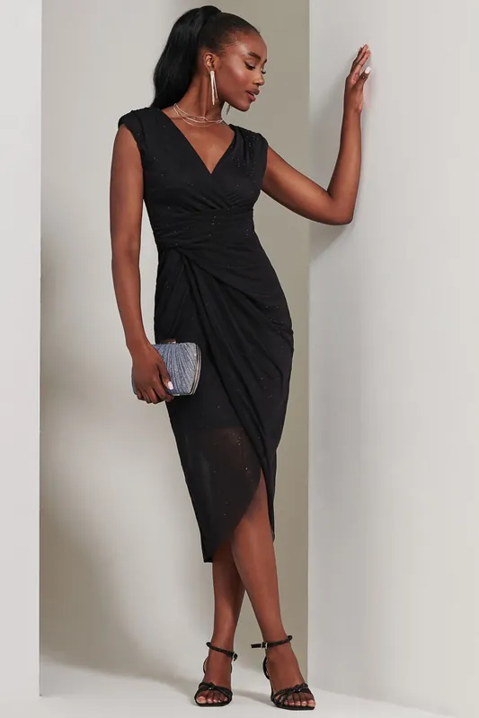 Embellished Ruched Mesh Midi Dress - Jolie Moi