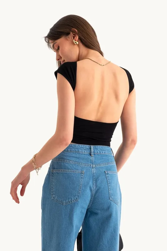 Round Neck Bodycon Top with a Back Cut Out - Hiccup