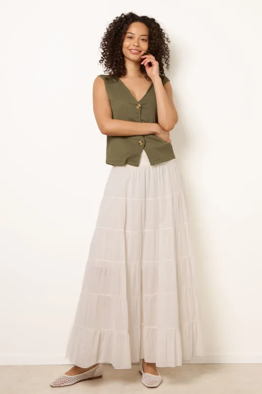 Ivory Jersey Band Tiered Skirt - Blue Vanilla