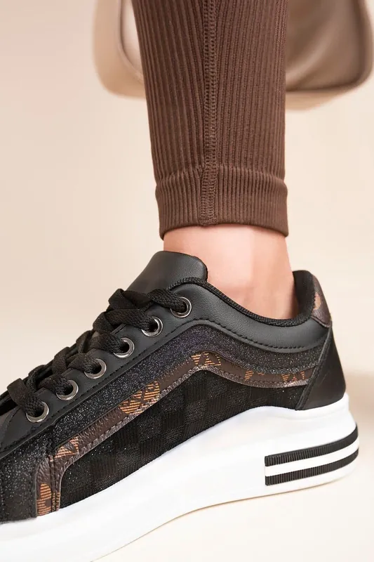 Zerina Lace Up Chunky Trainers With Print Detail - IKRUSH