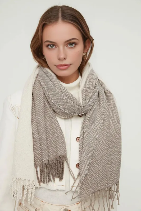 Herringbone Woven Tassel Oversized Winter Scarf - WOVCOR