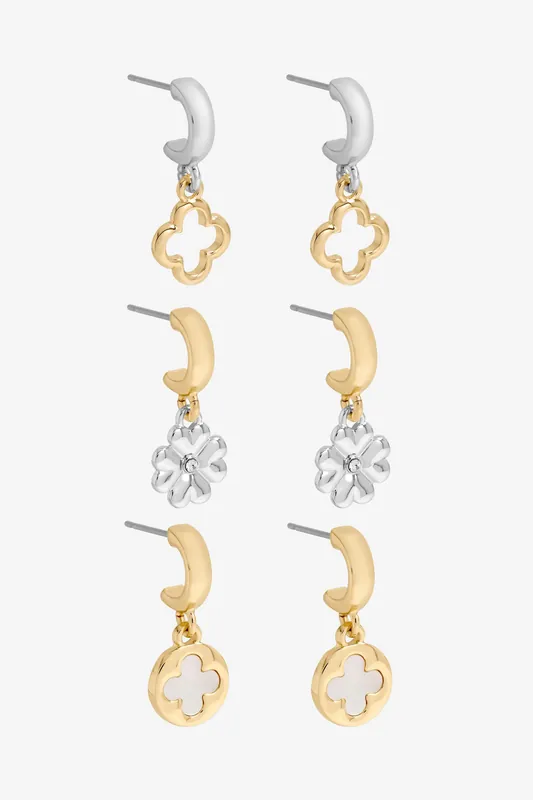 Two Tone Clover Earrings - Pack Of 3