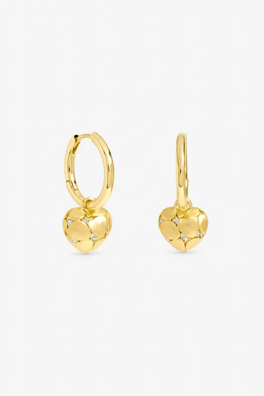 Gold Plated Satin Heart Earrings - Jon Richard