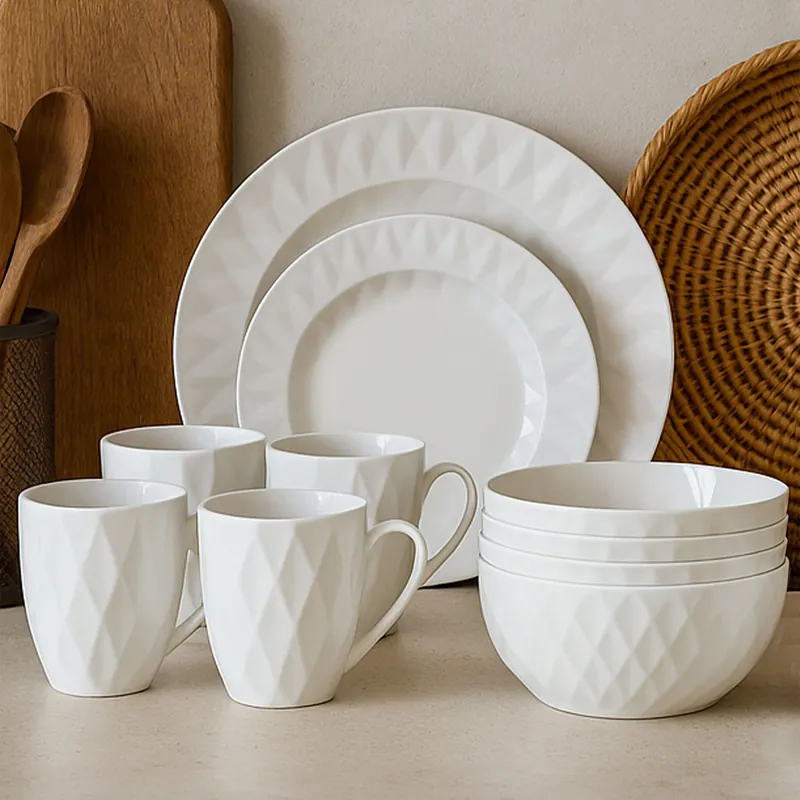 Livorno 16 Pc Embossed Geo Dinner Set - Orsina