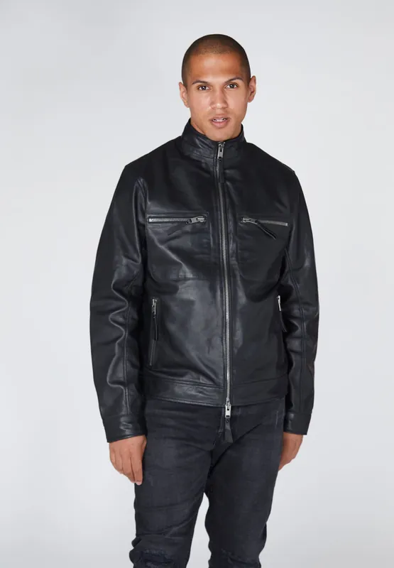 Real Leather Funnel Worker Jacket - Bolongaro Trevor