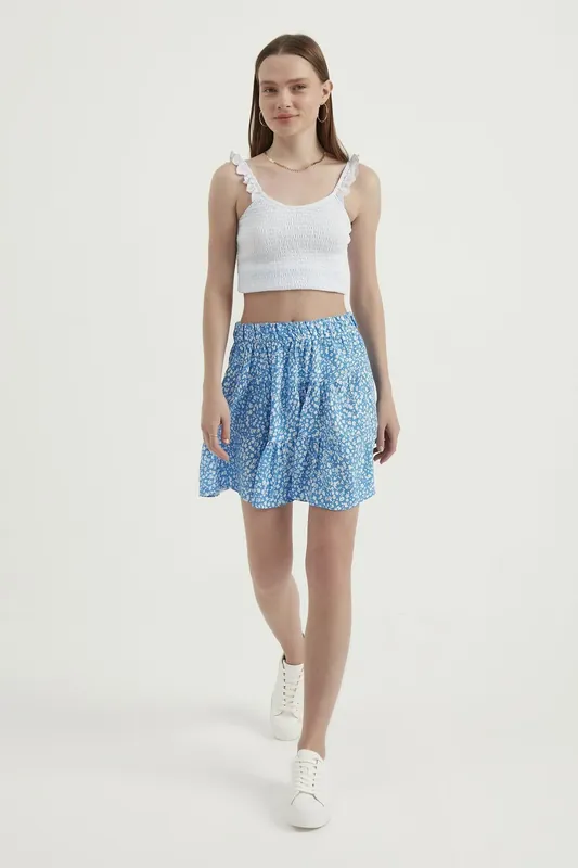 Floral High Waist Elastic Waist Tiered Mini Skirt - Hiccup