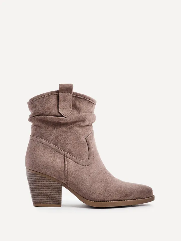 Carter Mocha Faux Suede Western Inspired Ankle Boot - Linzi