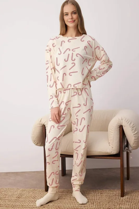 Festive Print Long Sleeve Pyjama Co-Ord Set