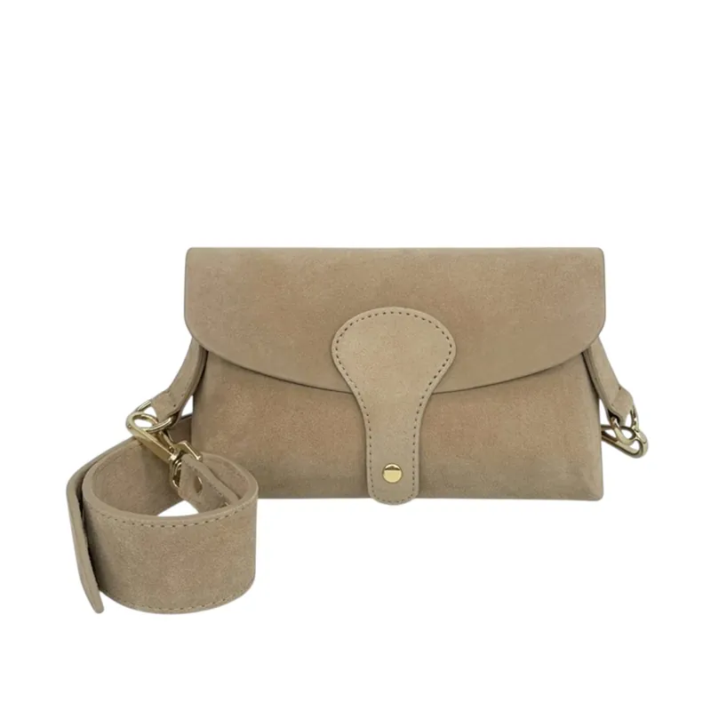 Magnetic Flap Closure Genuine Suede Leather Crossbody Bag - Kitise