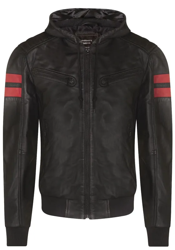 Leather Hooded Retro Bomber Jacket - Skopje