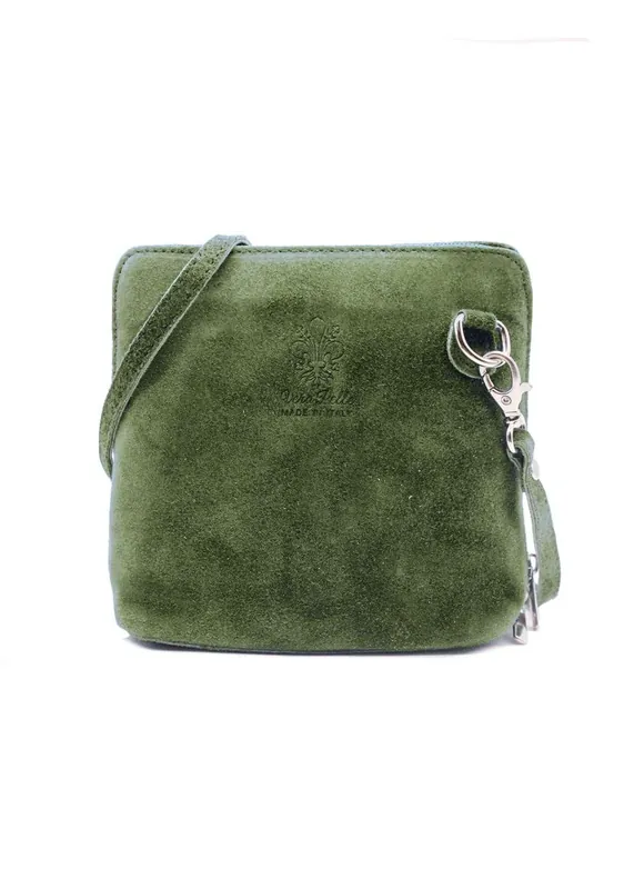 Small Genuine Italian Suede Leather Zip Around Crossbody Bag - Kitise