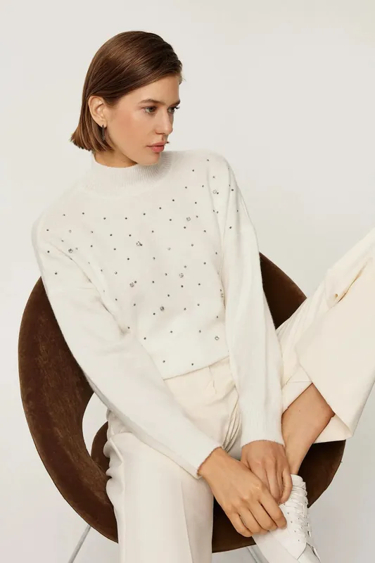 Embroidered Half Turtleneck Knit Sweater - Hiccup