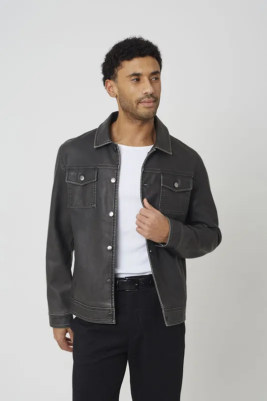 Faux Leather Button Through Shacket - Brave Soul