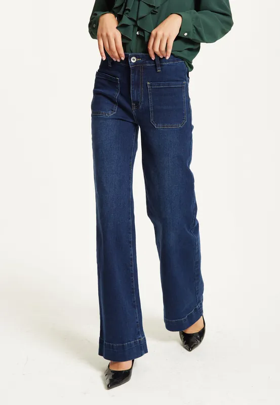 Wide Leg Dark Blue Jeans - Liquorish