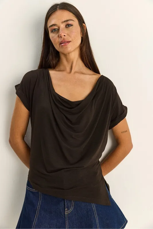 Cowl Neck Drape Blouse - Bianco Lucci