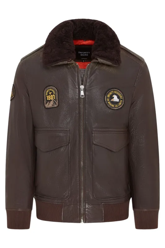 Leather Bomber Sheepskin Collar G-1 Aviator Flying Jacket - Linear