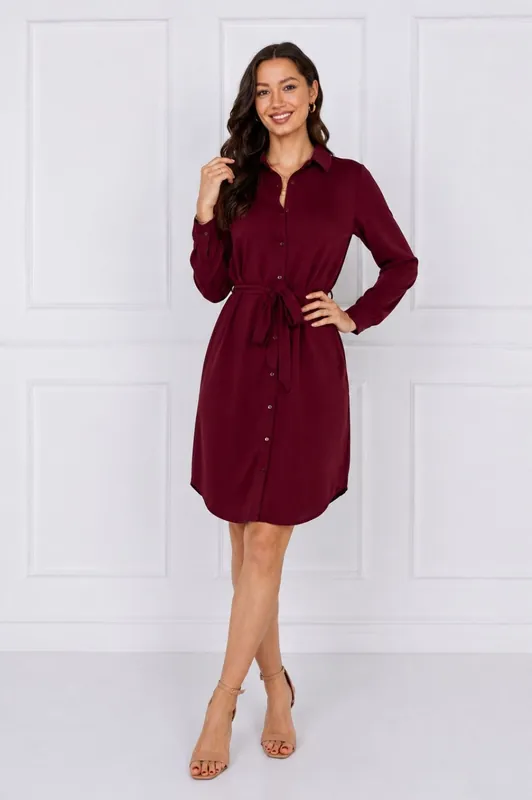 Merlot Button-Front Mini Shirt Dress