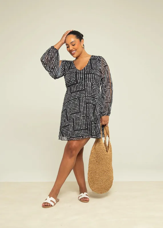 Curve Polka Dot Split Sleeve Mesh Swing Dress - FASHION-SZN