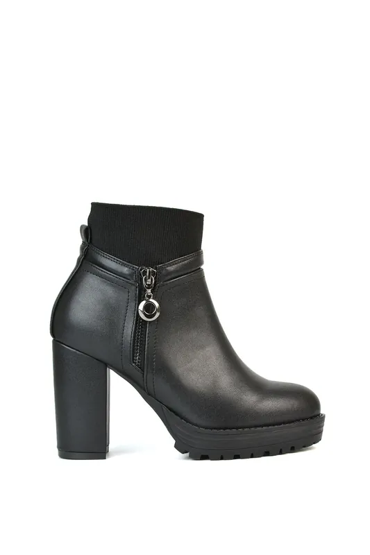 Caitlin' Platform Block High Heel Zip Up Sock Ankle Boots - XY London