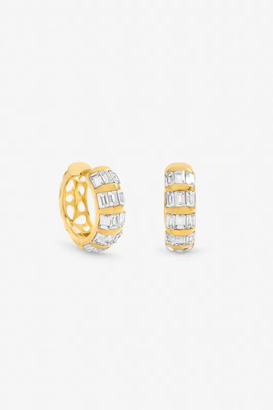 Gold Plated and Crystal Baguette Hoop Earrings - Jon Richard