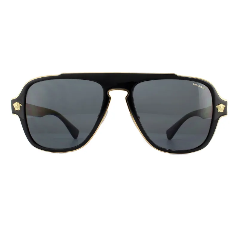 Aviator Black Grey Polarized VE2199 Sunglasses - Versace