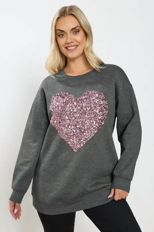 Sequin Embellished Heart Sweatshirt - Yours