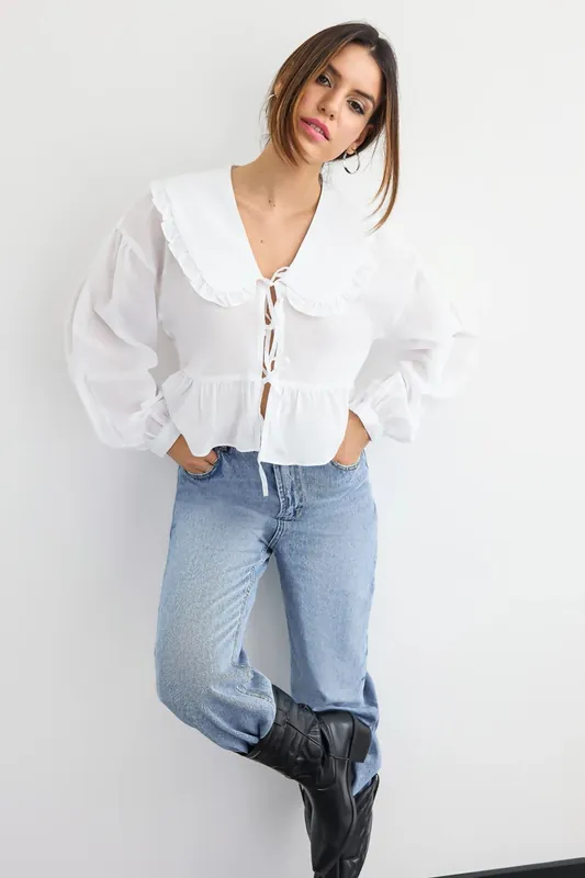 Romantic Tie-Front Long Sleeve Shirt
