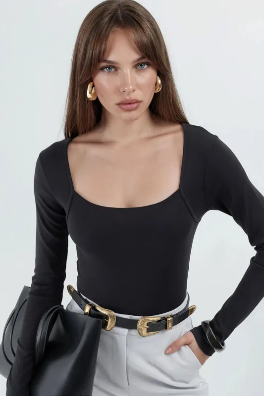 Slim Fit Crop Blouse with Square Collar - Busem