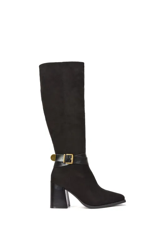 Ophelia' Block Heel Square Toe Long Knee High Boots - XY London