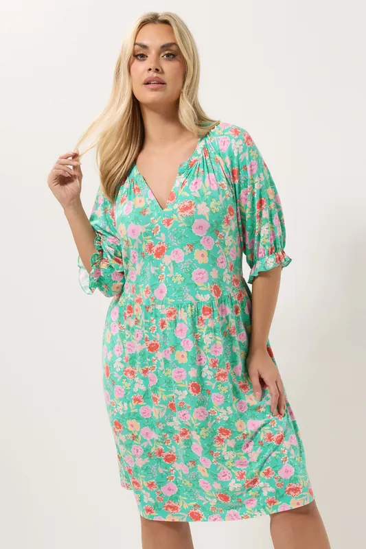 Floral Notch Neck Dress - Yours