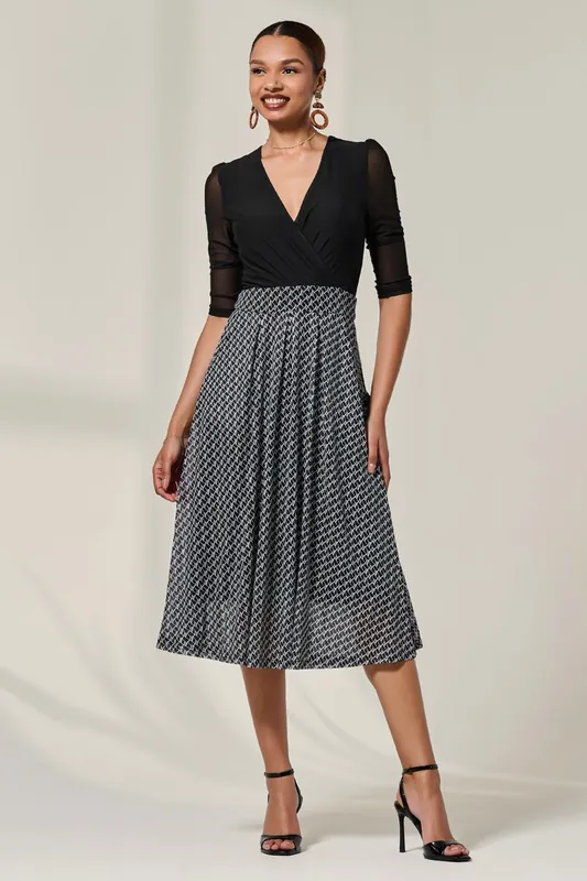 Mesh Two Tone Half Sleeve Midi Dress - Jolie Moi
