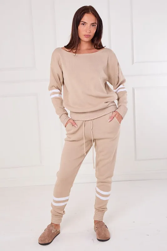 Beige Stripe Knitted Co-Ord Set