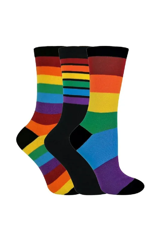 3 Pack & Striped Rainbow Design Casual Cotton Socks - Sock Snob