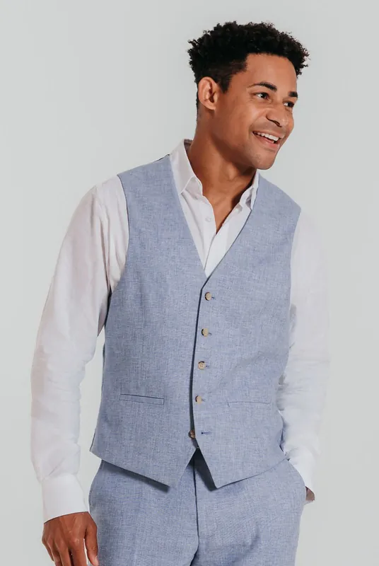 Light Blue Linen Waistcoat - Dobell