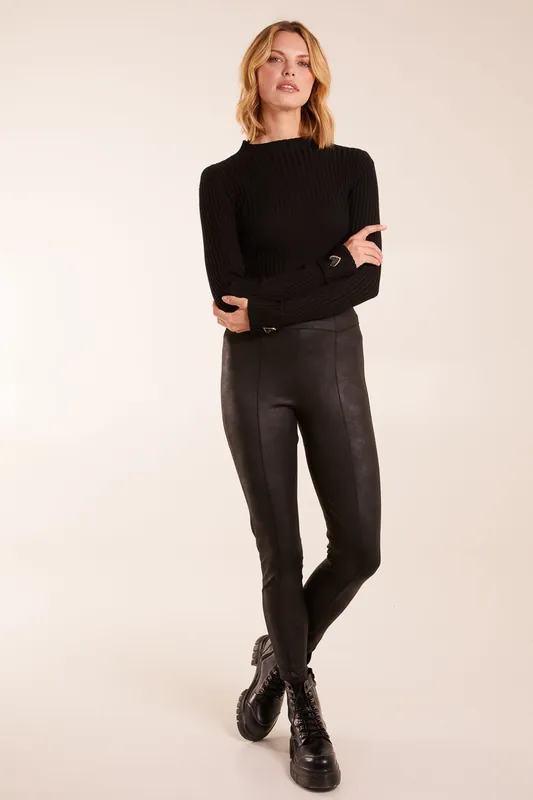 Seam Detail Leather Look Leggings - Blue Vanilla